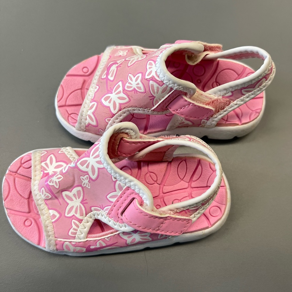 Nike Pink Kids Sandals with Butterfly Design Size 5
